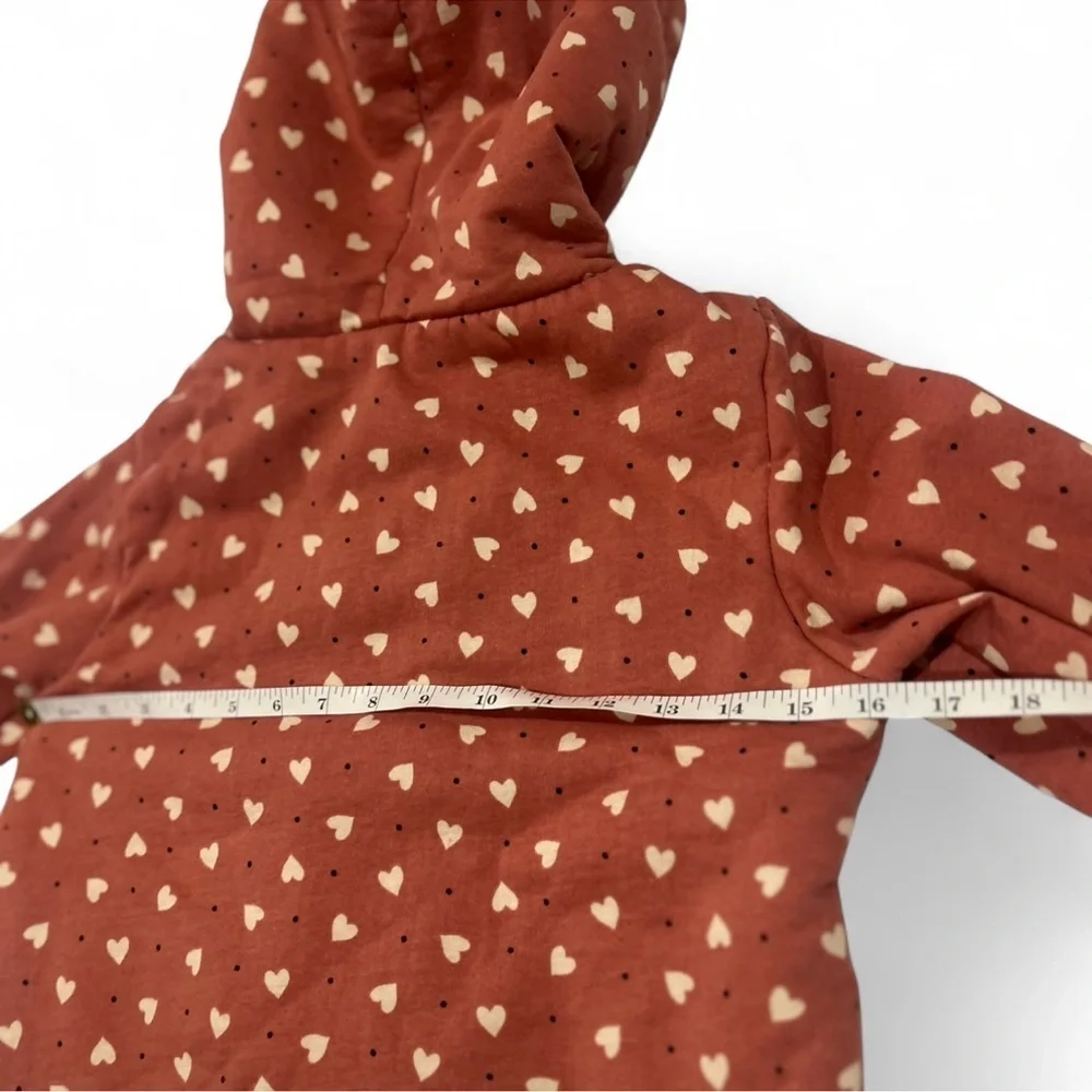 |Emma & Elsa| Girls Large Heart Zip-up Sherpa Hoodie Pink Cream with Black Dots